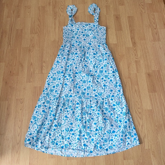 Draper James White Label Floral Smocked Midi Dress Sz XL Blue 100% Cotton - Picture 11 of 13